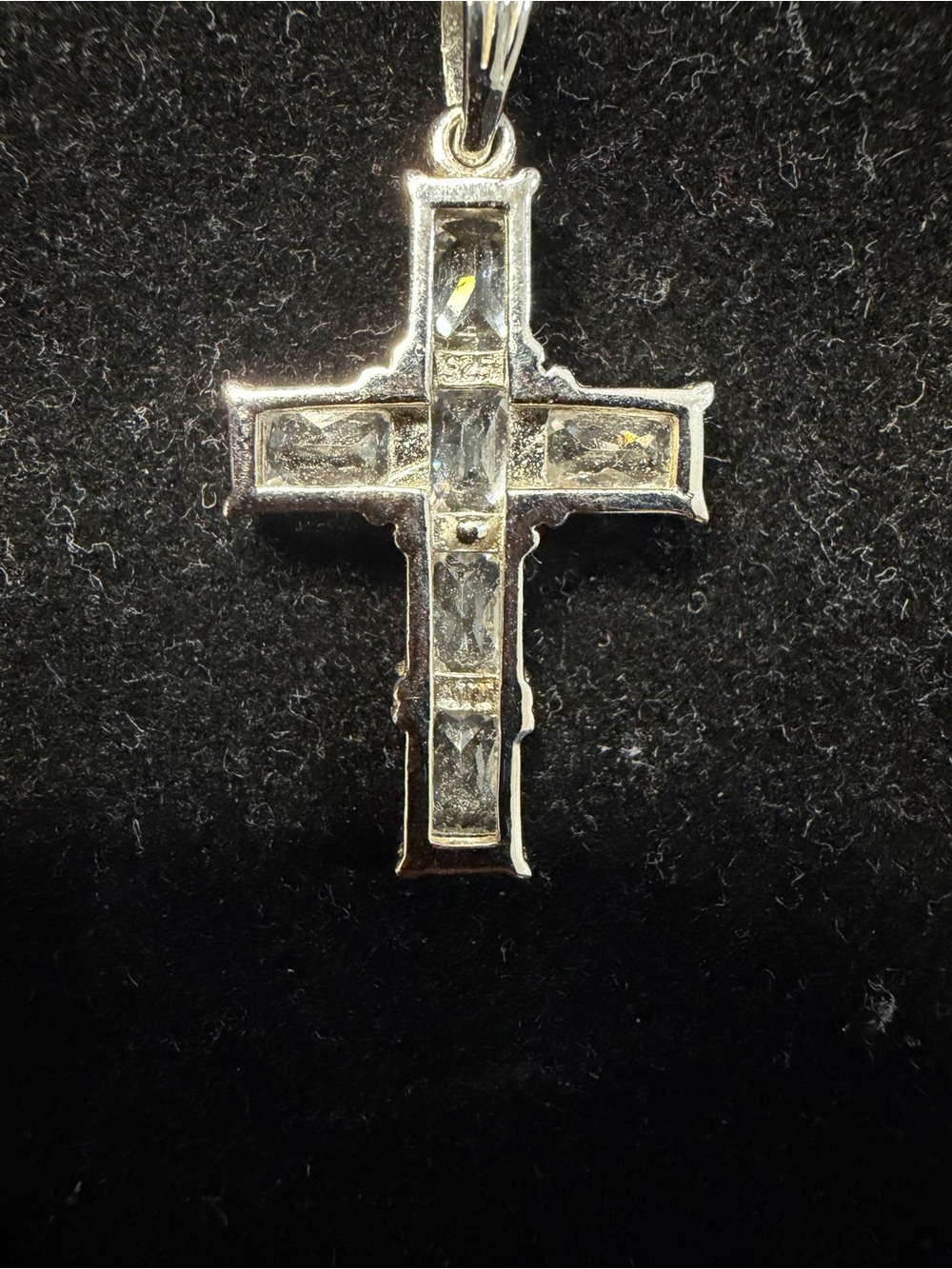 Stamped 925 Sterling Silver Cross Pendant with Clear Stones - Picture 3 of 4